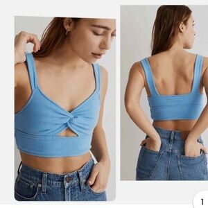 NWT Madewell terry cut out Knot front crop tank blue XS